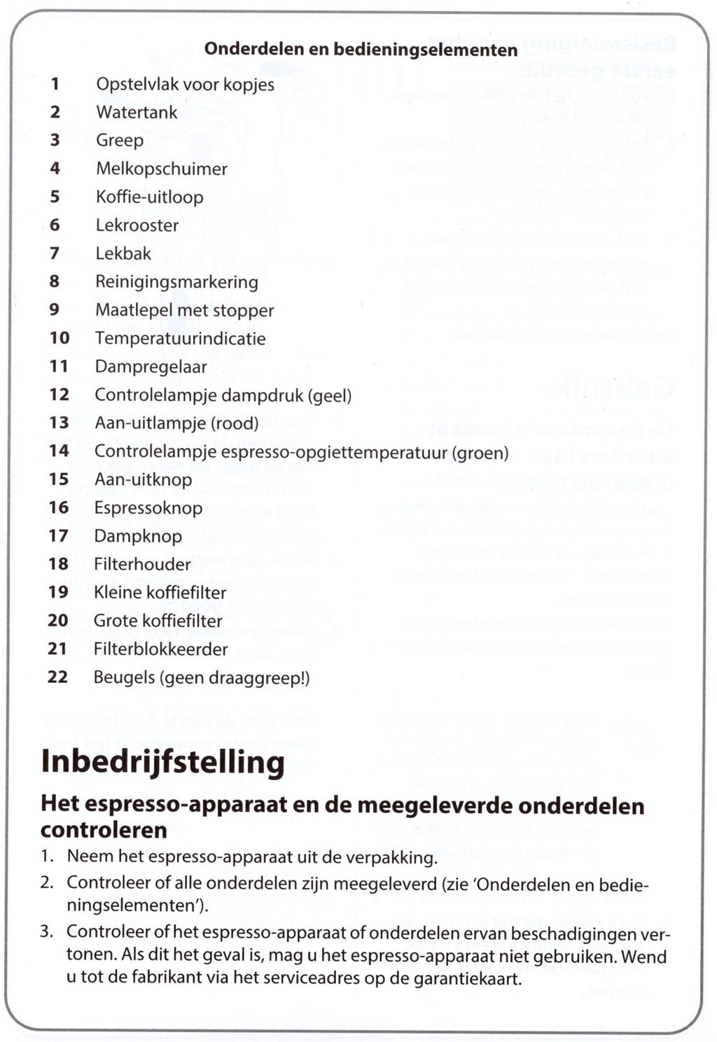 Onderdelen en bedieningselementen